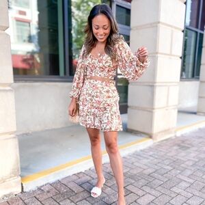 Petal & Pup Brown and Cream Mini Skirt Set Ruched Resort Wear